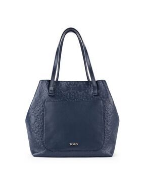 Tous Mossaic Collection Navy Blue Embossed Leather Foldable Shoulder Bag